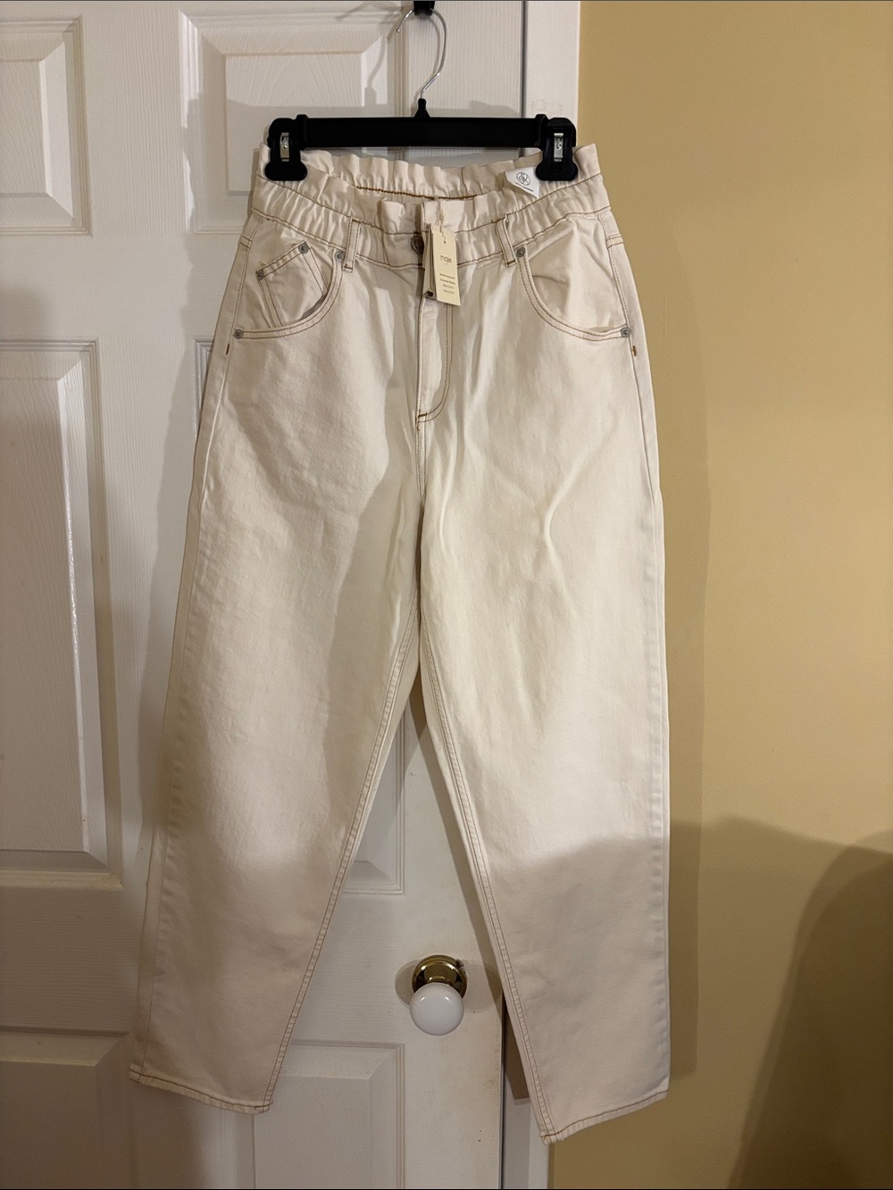 Maje Cream High-Waist Boyfriend Jeans